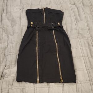 French Connection Black Strapless Jean Dress with Gold Zippers Size S!